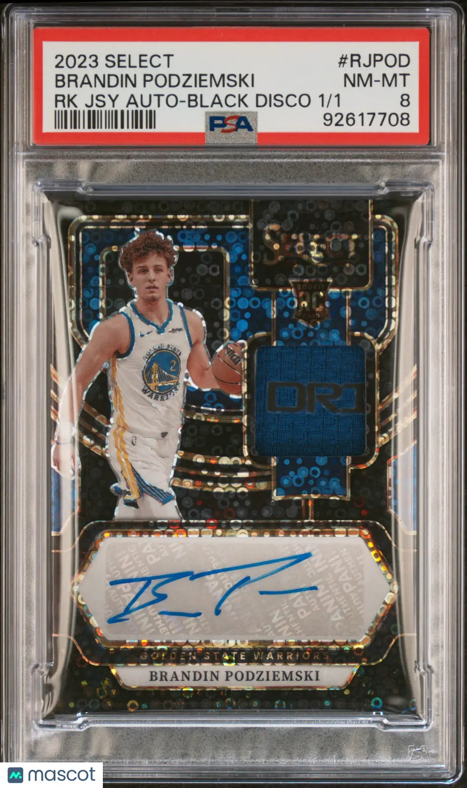 2023 Panini Select Rookie Brandin Podziemski Black Disco Auto PSA 8 1/1 #RJ POD - Rare Basketball Trading Card for Collectors & Investors, Perfect for Display or Portfolio Diversification
