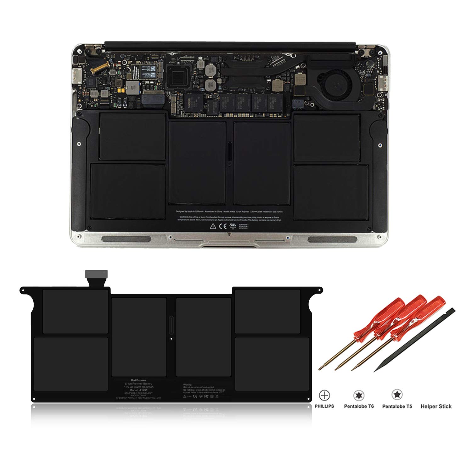BatPower A1495 Replacement Laptop Battery for Apple MacBook Air 11-inch A1465 (Mid 2012-2015) - 38.75Wh High Capacity Battery Compatible with EMC 2631 & 2924 Models - Perfect for Work, Travel, and School Use