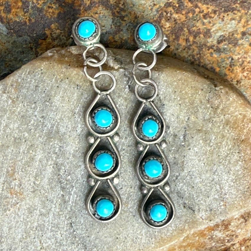 Vintage Navajo Sterling Silver Snake Eye Turquoise Earrings for Women - Handmade Native American Jewelry for Casual Wear & Special Occasions