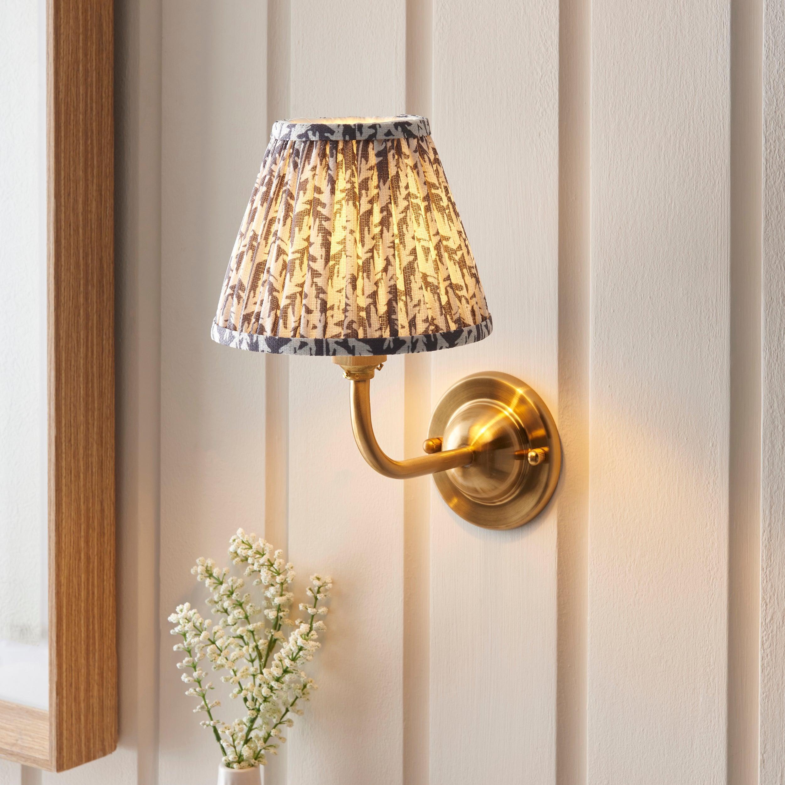 Brass Wall Light with Dome Arc Design & Leaf Accents - 16cm Pearl Grey Shade - Perfect for Bedroom, Living Room, and Hallway Lighting Decor