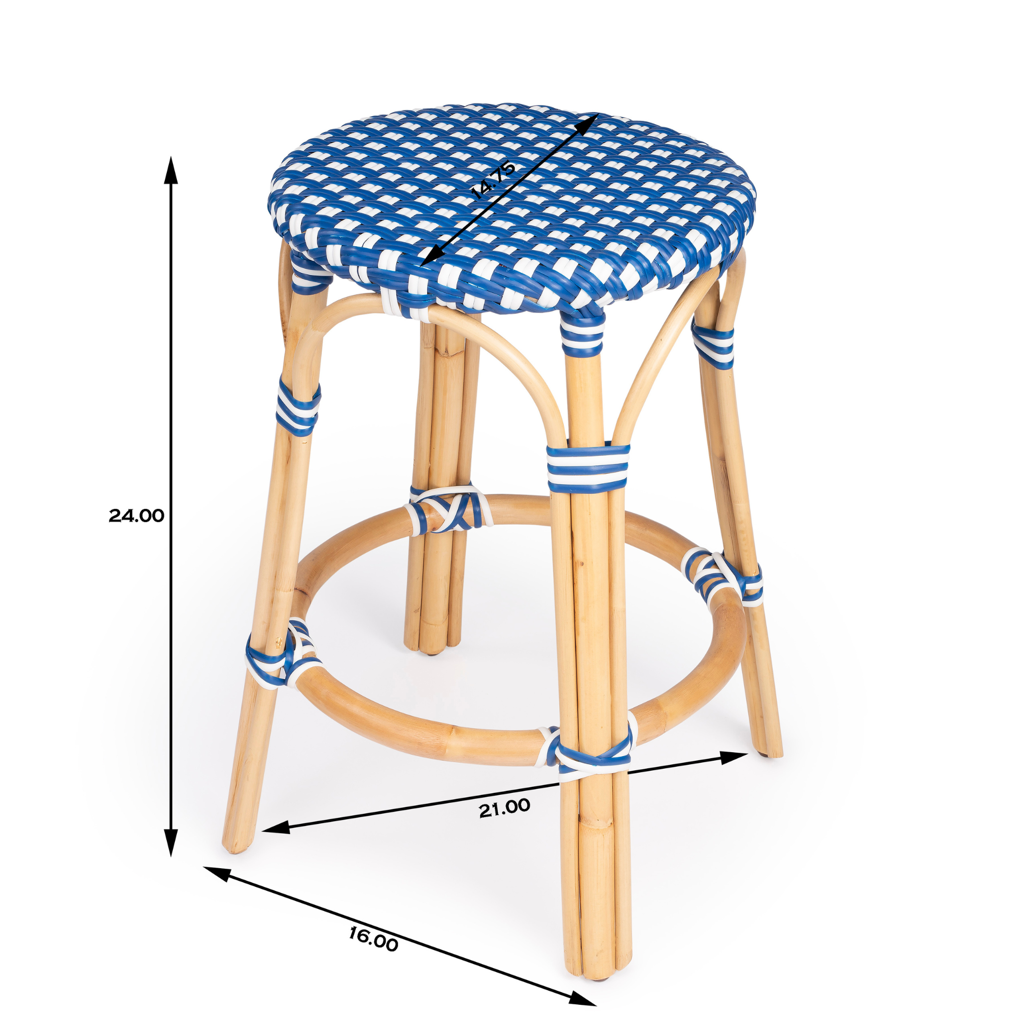 Blue and White Rattan Frame Counter Stool - 24
