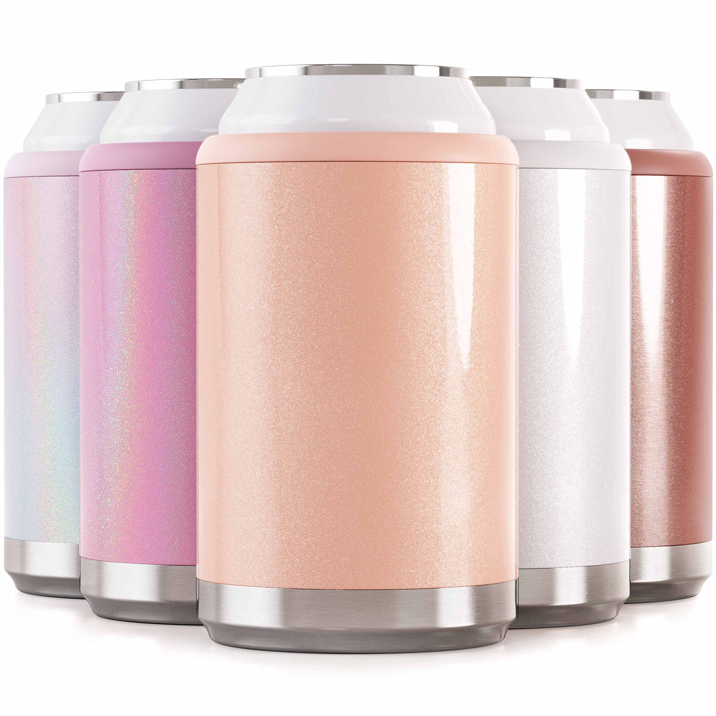 Maars Standard 12oz Stainless Steel Can Cooler for Beer & Soda - Double Wall Vacuum Insulated Beverage Sleeve | 4 Pack (Blush Glitter) | Perfect for Parties, BBQs & Outdoor Events
