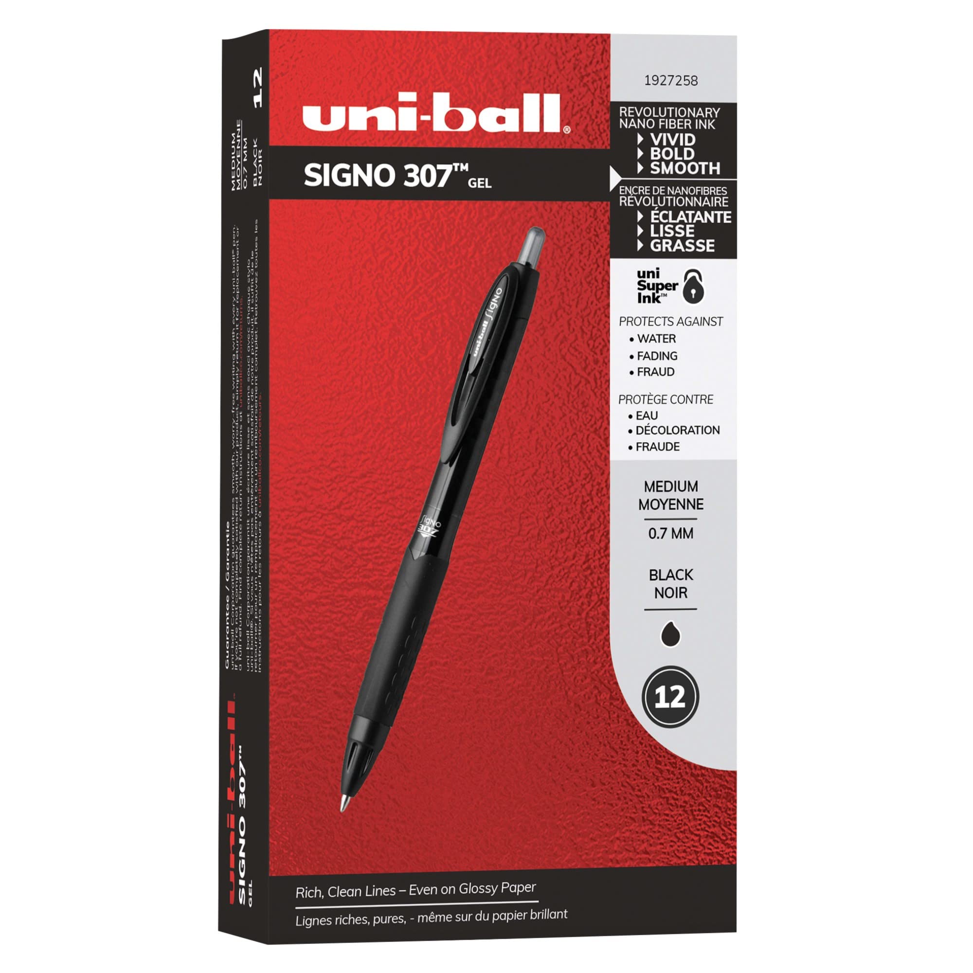 Uniball 307 Medium Point Gel Pens 0.7mm - 12 Pack Black Ink Pens for Smooth Writing | Office Supplies, School, Note Taking & Journaling | Bulk Gel Pens, Ballpoint Pens & Ink Pens
