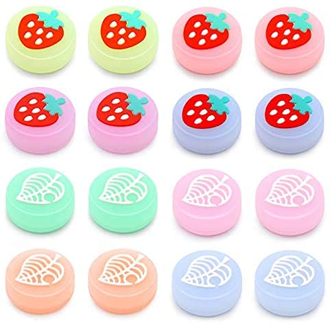 2 Pack Luminous Joystick Thumb Grips for Nintendo Switch & Switch Lite - Glow in The Dark Thumbstick Caps for Joy-Con Controllers (Pink Strawberry) - Perfect for Gaming in Low Light & Night Play