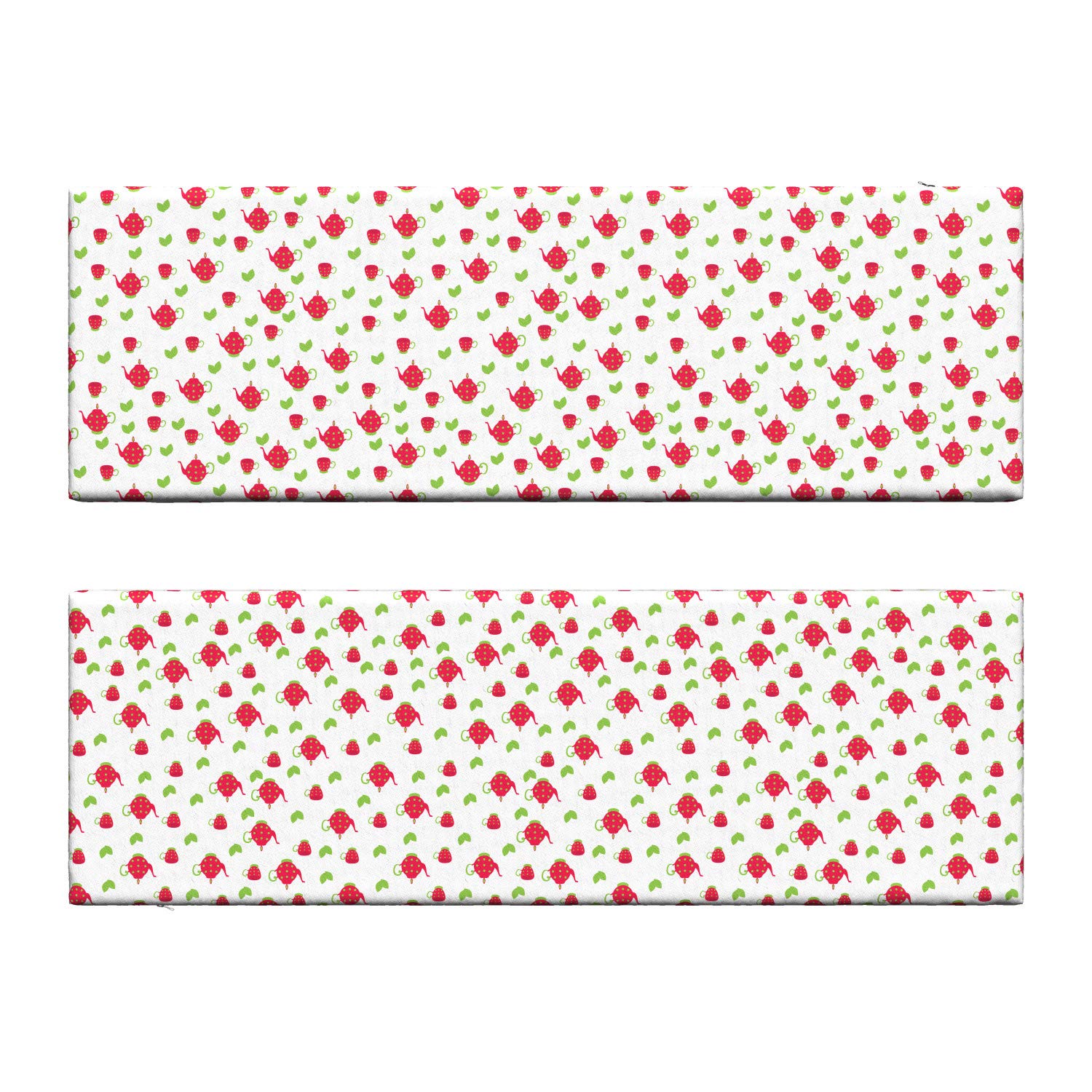 Ambesonne 2-Piece Tea Party Bench Cushion Set - British Style Teapot with Polka Dots & Leaves Design - 45