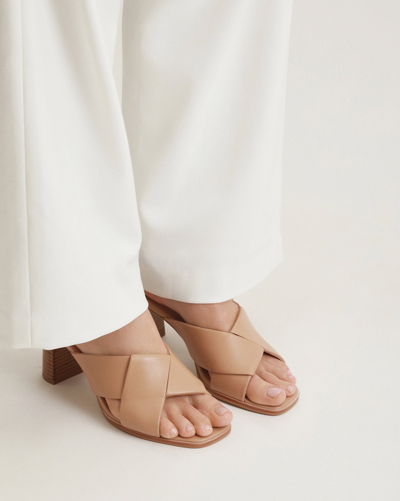 CARRIE Women's Mid Heel Sandals - Comfortable Leather Dress Sandals for Summer, Weddings & Office Wear | Beige