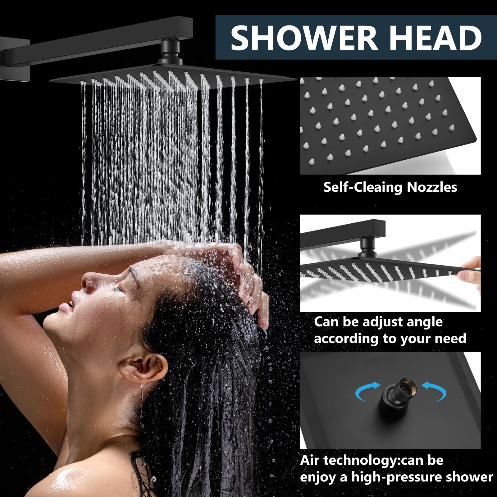 Aolemi Matte Black 8 Inch Wall Mount Shower Faucet Set - Rain Shower System with Handheld Spray, Rough-in Valve & Shower Trim Kit - Perfect for Modern Bathroom Renovation & Spa-Like Shower Experience