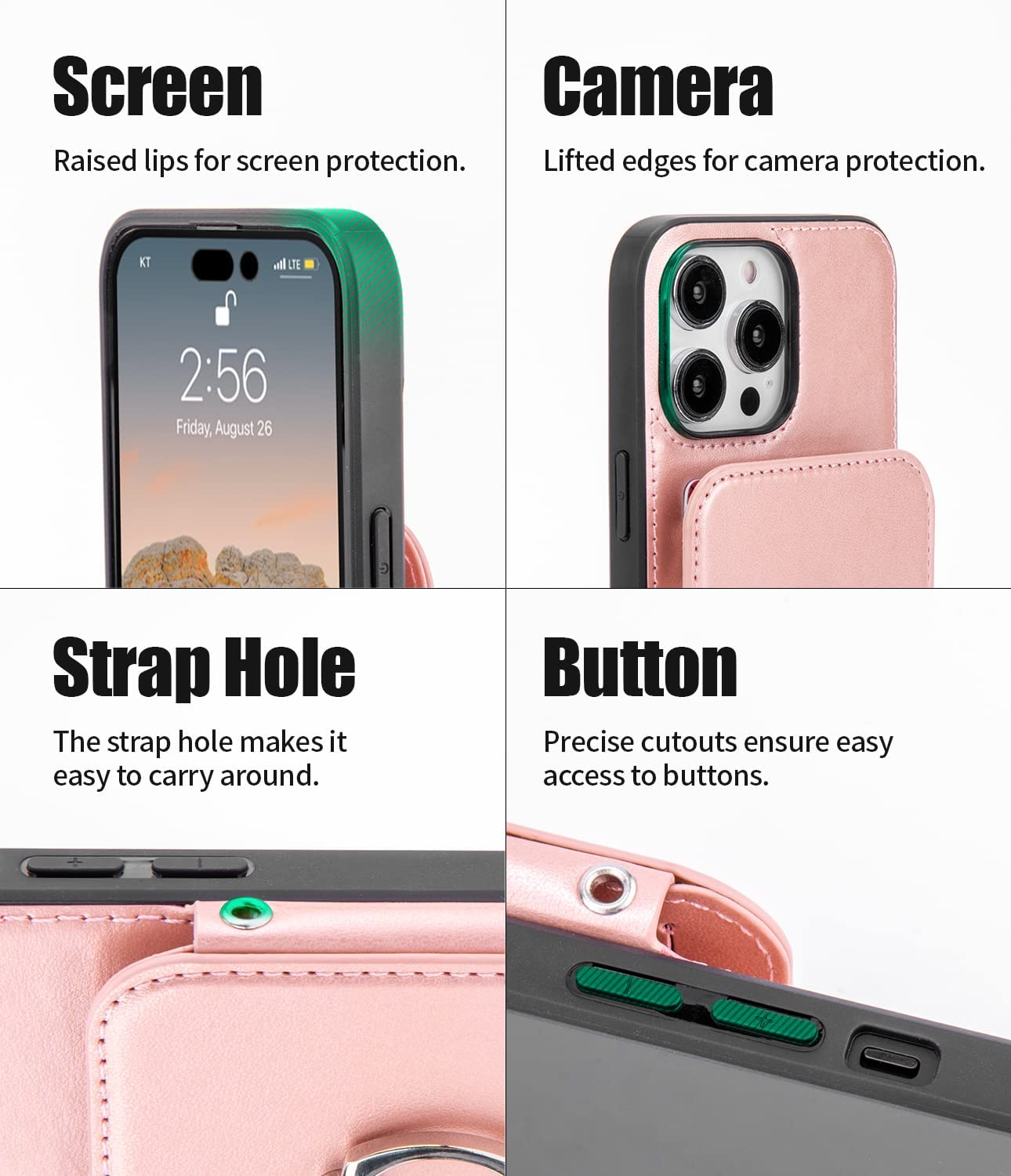 iPhone 14 Pro Max Wallet Case with Card Holder - Heavy Duty Protective Phone Cover in Rose Gold | Perfect for Travel, Shopping & Everyday Use