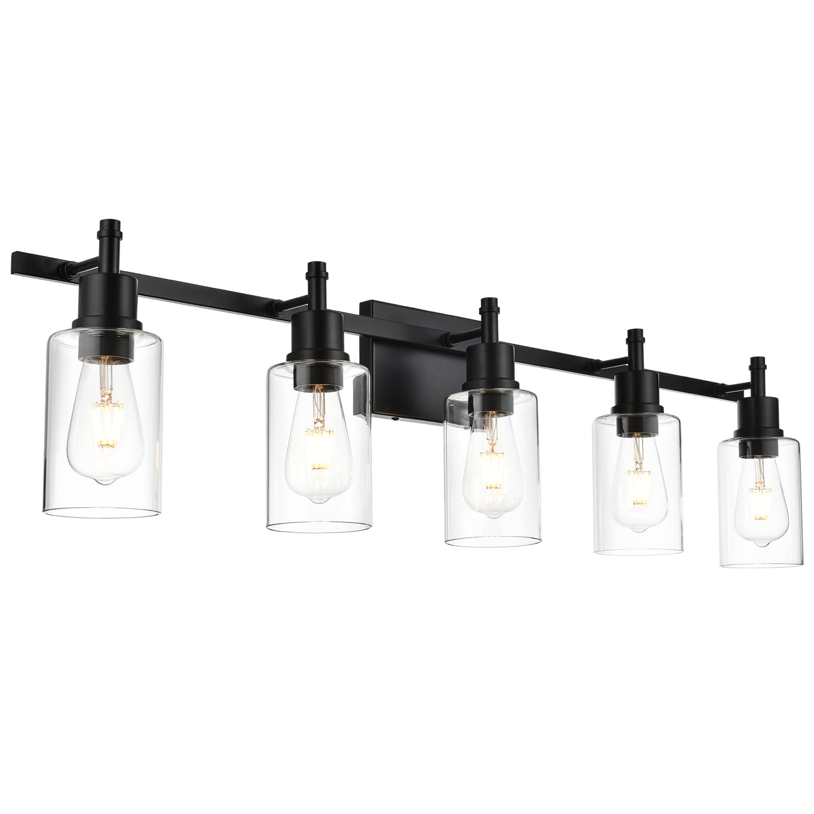 QueeuQ Modern Black Bathroom Vanity Light - 5-Light Vintage Wall Sconce with Clear Glass Shades, Industrial Style Lighting Fixture for Bathroom, Vanity Table, Living Room & Hallway - Perfect for Home Decor and Ambient Lighting