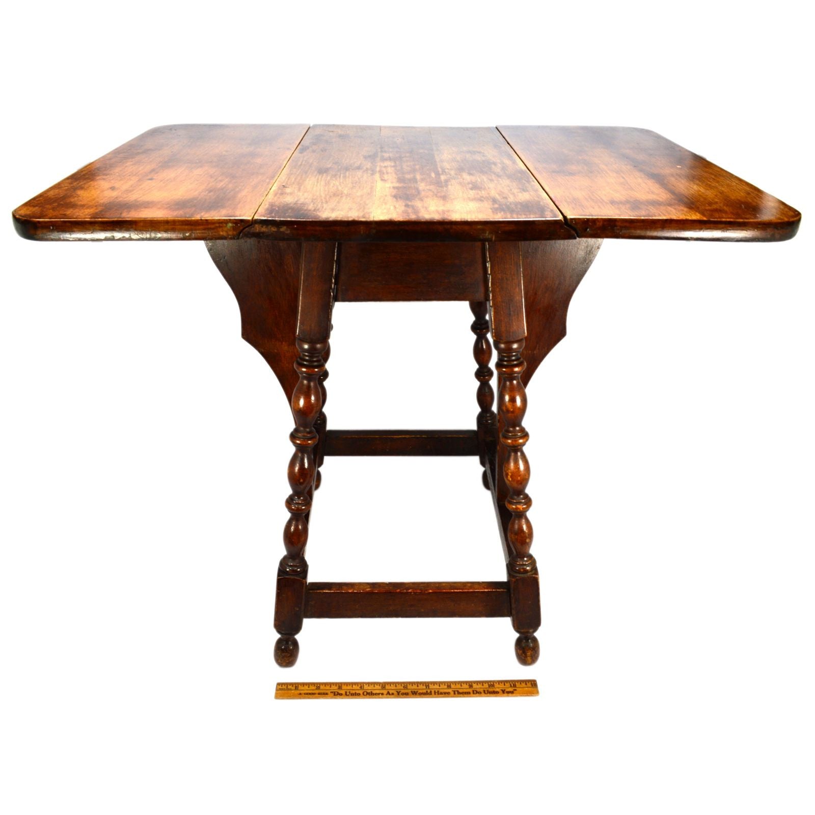 Antique 19th Century Hardwood Drop Leaf Side Table with Turned Gate Leg - Perfect for Living Room, Bedroom, or as Lamp/Plant Stand