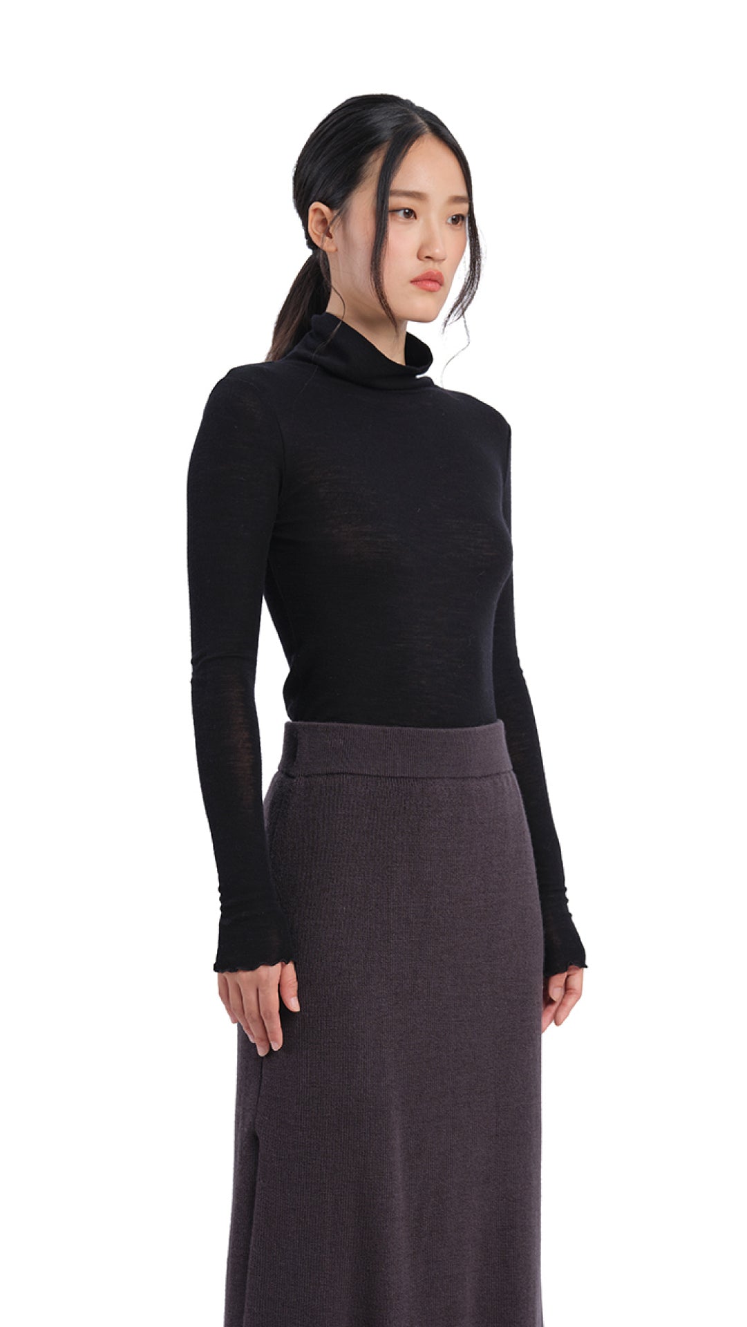 Women's Mock Neck Wool Tight Top - Soft & Warm Winter Layering Piece for Casual Outfits & Office Wear