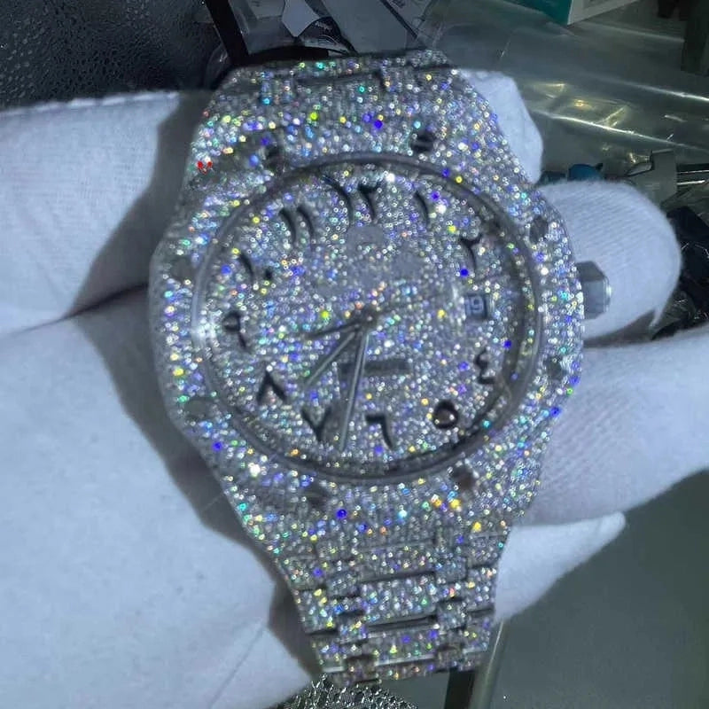 Luxury Iced Out Watch with VVS Moissanite & Stainless Steel - Diamond-Like Shine for Men's Fashion & Formal Events