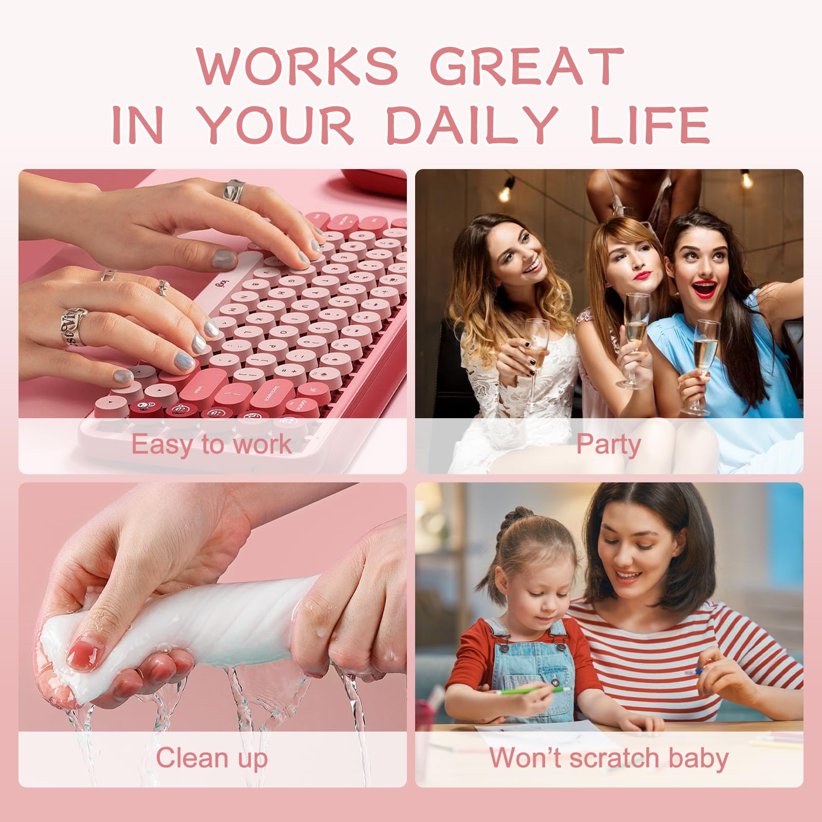 Glossy Pearl Pink & White French Press On Nails - Short Squoval Fake Nails for Women | Reusable Salon Manicure Tips | Perfect for Summer, Weddings & Special Occasions | Nail Art Gift for Women & Girls