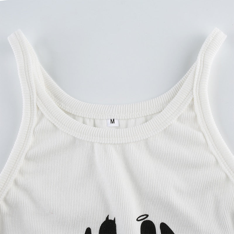 Gothic Women's Tank Top - Angel & Devil Print Sleeveless Slim Bralette Crop Top | Casual Streetwear Summer Fashion | Perfect for Concerts, Parties, and Gothic Outfits