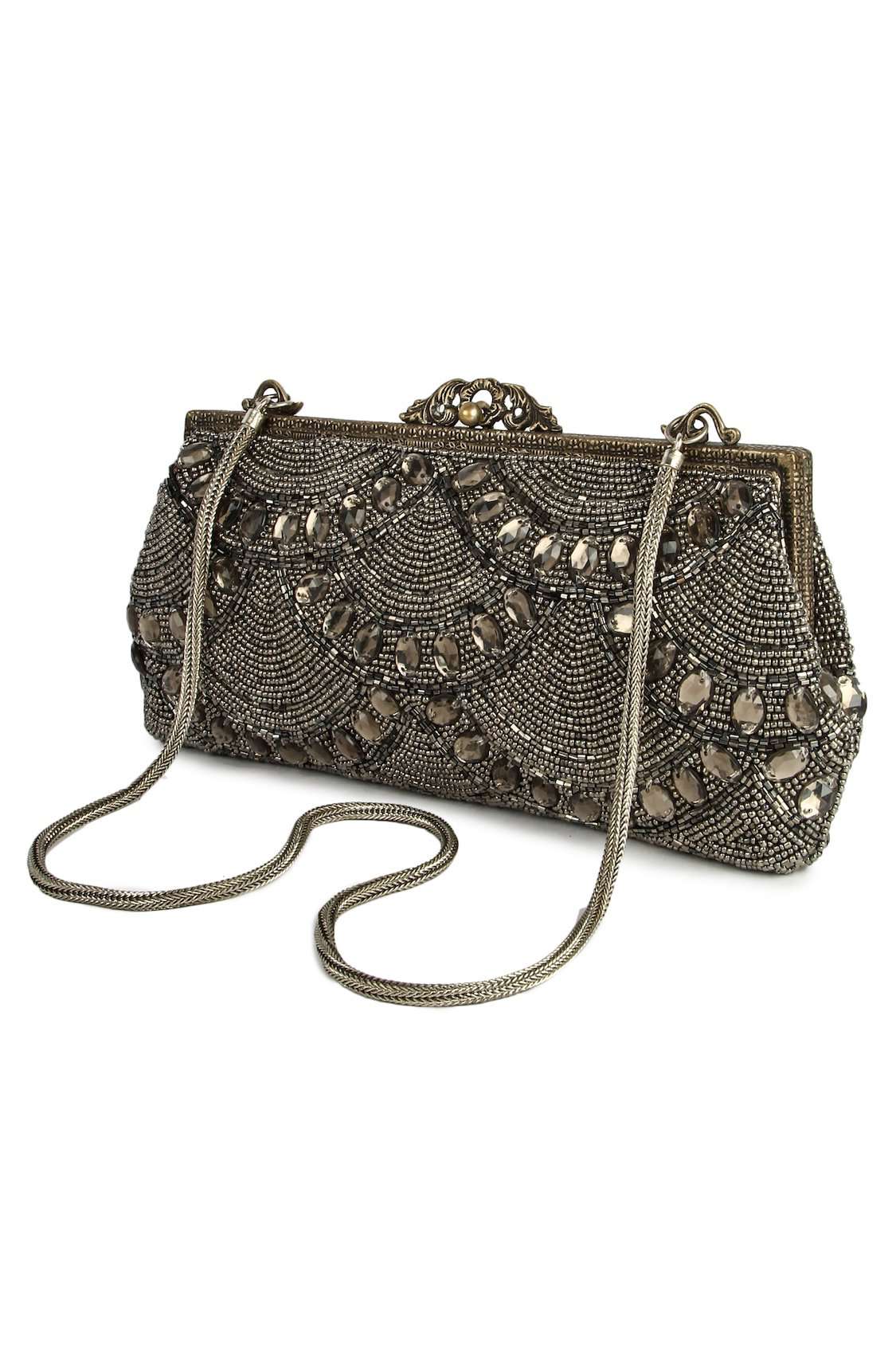 Vintage Emma Handbag with Antique Silver Brass Frame - Elegant Evening Clutch for Parties, Weddings & Special Occasions