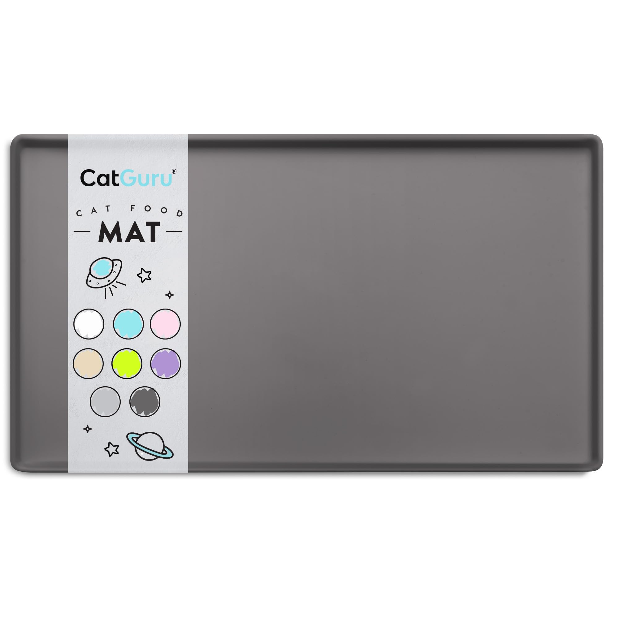 Premium Cat Food Mat - Small & Large Waterproof Silicone Pet Feeding Mat for Cat Bowls & Water Dishes | Non-Slip Base | Carbon Color | Ideal for Messy Eaters & Water Fountain Areas