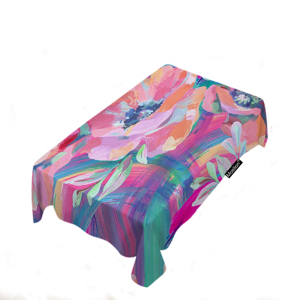Moslion Poppies Tablecloth - Colorful Acrylic Poppy Flowers with Abstract Brushstroke Design, 52x70 Inch Rectangle Polyester Table Cover for Kitchen, Picnic, BBQ & Outdoor Dining - Waterproof & Wrinkle-Resistant