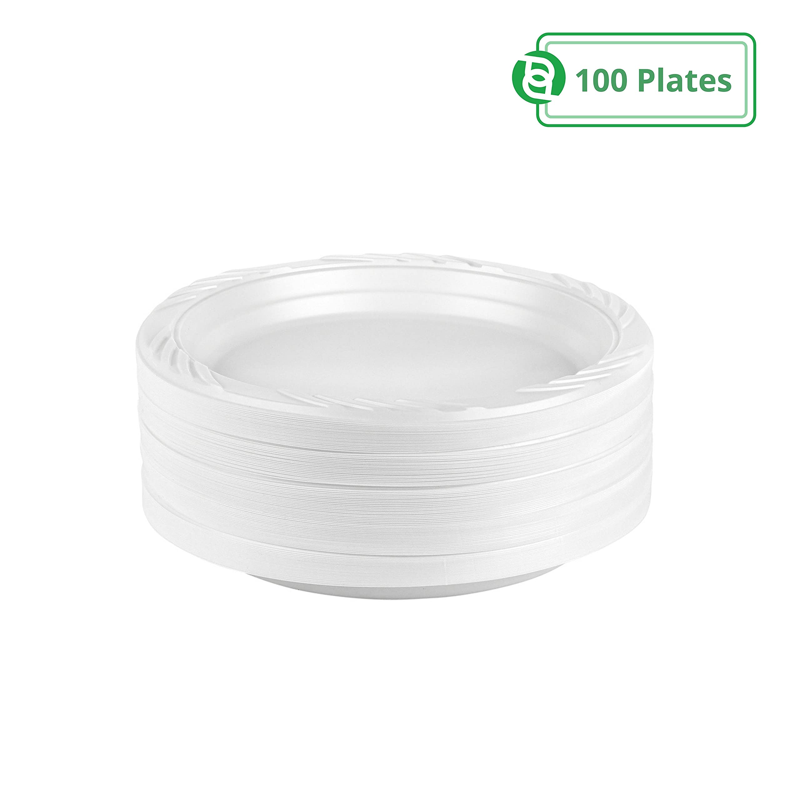 Blue Sky 6 Inch White Plastic Plates - 100 Count Disposable Dinner Plates, Microwave Safe & Durable - Perfect for Birthday Parties, Weddings, Banquets, Picnics, BBQs, Office Events & Everyday Use