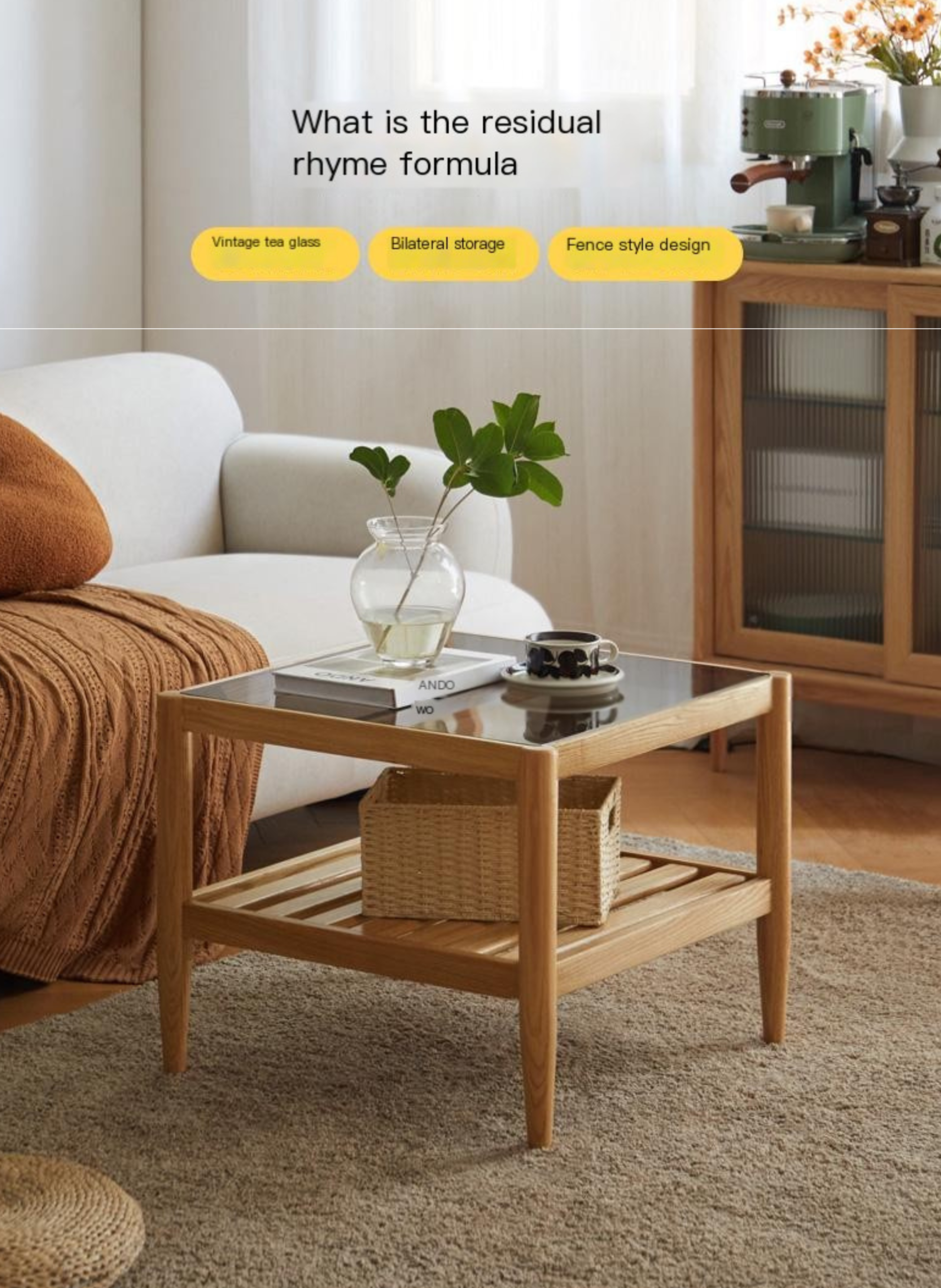 Modern Oak Solid Wood Nordic Glass Coffee Table - Minimalist Living Room Furniture for Small Spaces, Home Decor, and Cozy Gatherings
