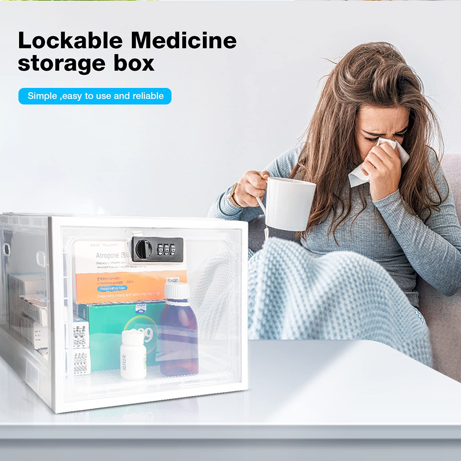 SANIDIKA 2 Pack Large Lockable Medicine Storage Box - Childproof First Aid Organizer with Key Lock for Pills, Medical Supplies & Small Electronics - Perfect for Home, Office, Travel and Refrigerator Use