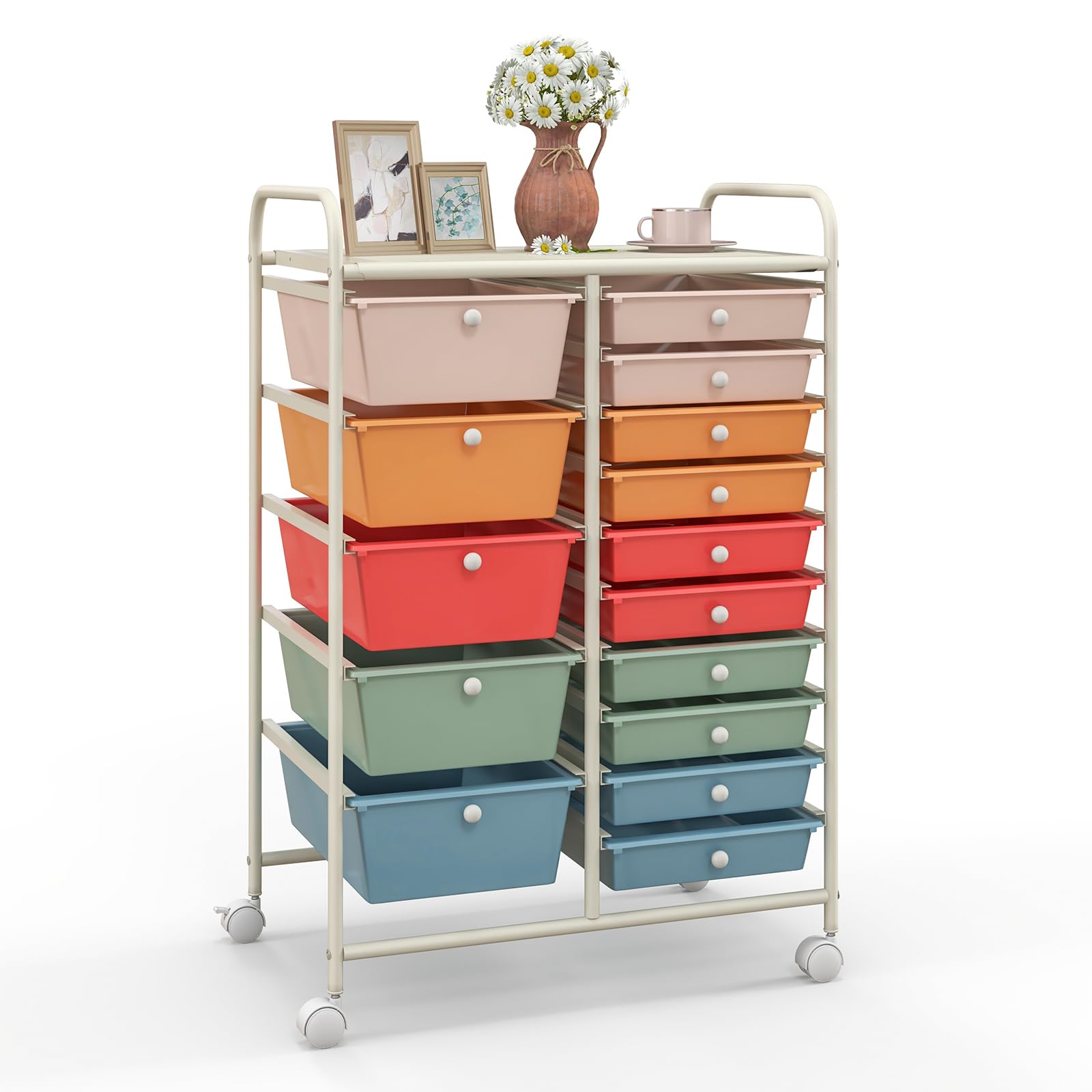 Giantex 15-Drawer Rolling Storage Cart with Wheels - Mobile Organizer for Classroom, Office, Home, School, Craft & Art Supplies - Perfect for Teachers, Students & DIY Projects