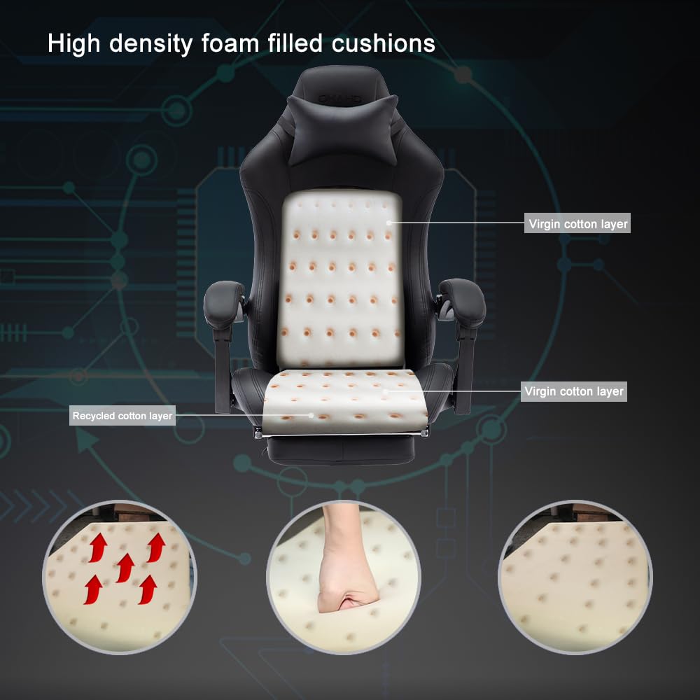 OHAHO Ergonomic Gaming Chair with Adjustable Lumbar Support & Footrest - 360° Swivel Height-Adjustable Office Computer Chair with Headrest for PC Gamers & Home Office (Black) - Perfect for Long Gaming Sessions & Remote Work Comfort