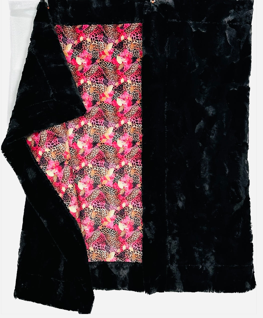 Leopard Pink and Gold on Black Mirage Luxe 46x63 Inch Soft Travel Blanket - Perfect for Airplanes, Camping, and Cozy Home Decor