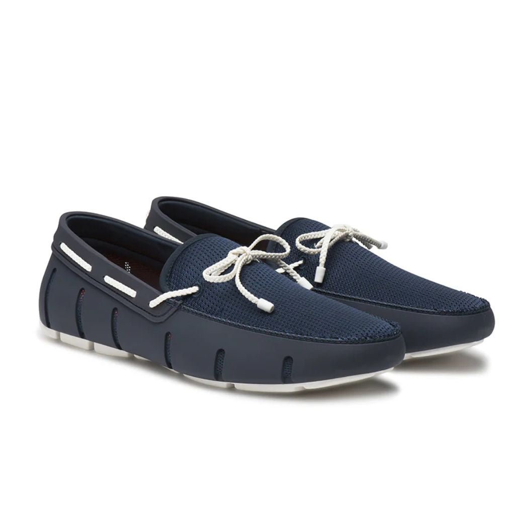 SWIMS Braid Lace Loafers for Men - Navy & White Casual Boat Shoes | Comfortable Slip-On Loafers for Walking, Travel & Business Casual Outfits