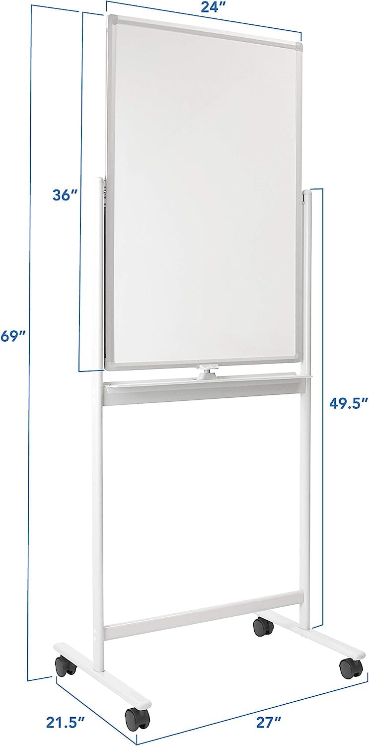 Mount-It! 36x24 Inches Mobile Dry Erase Whiteboard - Double-Sided Magnetic Whiteboard with Locking Casters, Wall Mountable Easel for Office, Classroom & Home Use - Rolling White Board with Stand for Presentations & Teaching