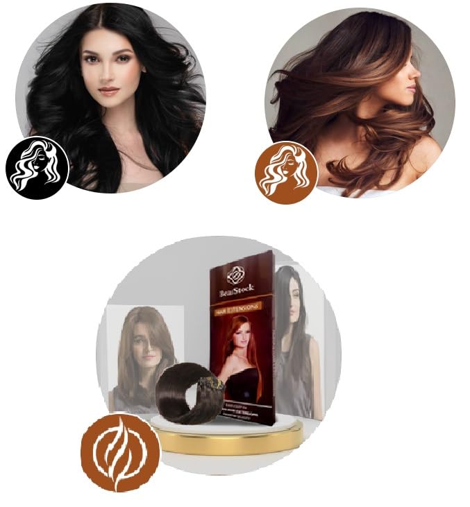 BeatStock 24-Inch Women's Natural Light Brown Hair Extensions with Golden Highlights - Clip-In Straight Human Hair for Length & Volume - Perfect for Parties, Weddings & Daily Styling