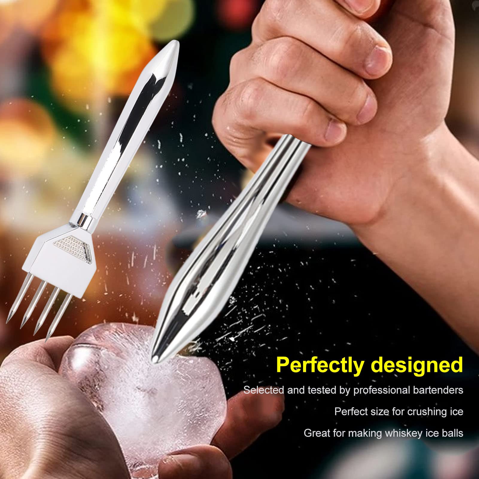 Professional Full Metal Ice Pick & Ice Crusher - Heavy Duty Manual Ice Chipper Tool for Kitchen, Bar, Restaurant - Food Grade Stainless Steel with Ergonomic Grip (Perfect for Cocktails, Iced Drinks & Food Preparation)