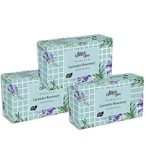 Organic Lavender Rosemary Anti-Acne Soap Bar for Oily Skin - Pack of 3 (125g Each) - Clears Clogged Pores, Blackheads & Dark Spots - Natural Handmade Skincare - 375g Total - Perfect for Daily Face & Body Wash, Travel & Gift Sets