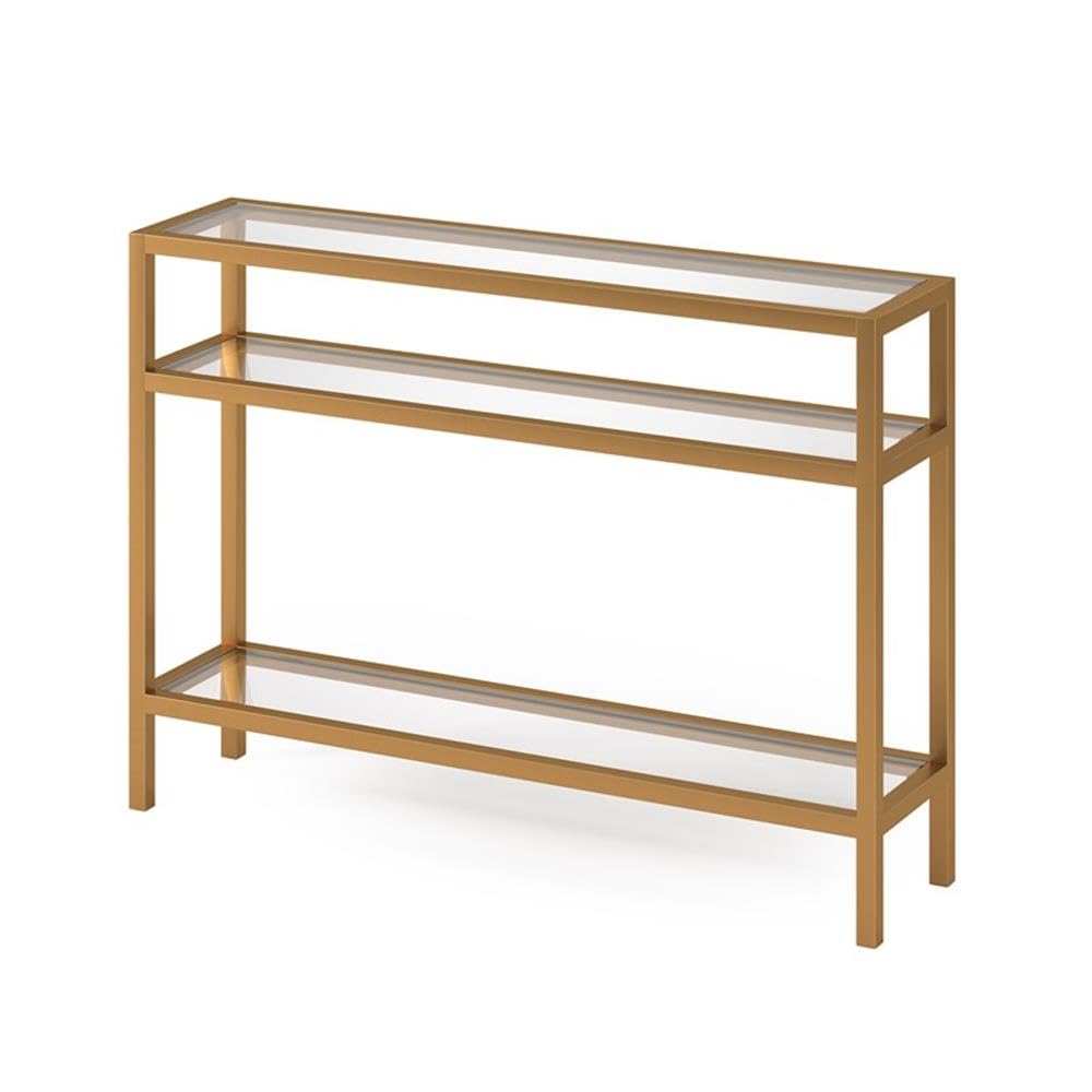 Pemberly Row 42-Inch Traditional Gold Metal Console Table with 3 Glass Shelves - Elegant Entryway, Living Room, or Hallway Decor
