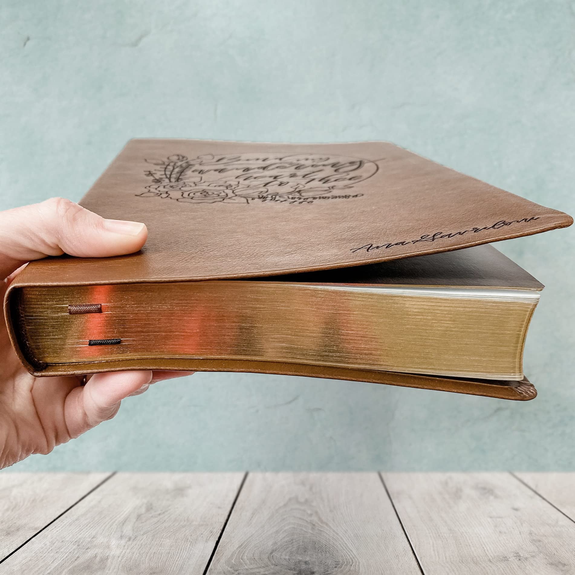 Hand Illustrated Laser Engraved NASB Bible - Large Print Reference Bible with Brown Leather Cover | Custom Name Engraving Available | Perfect for Church, Bible Study & Gift Giving