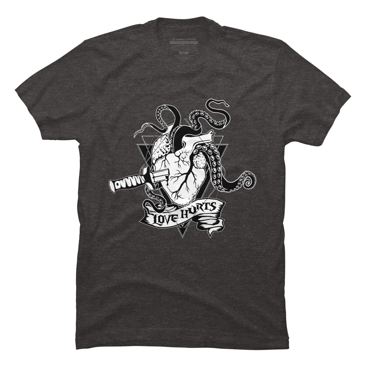 Design By Humans Men's Valentine's Day Love Hurts The Monster Heart Graphic T-Shirt by vonKowen | Funny Couples Gift for Him, Date Night Outfit
