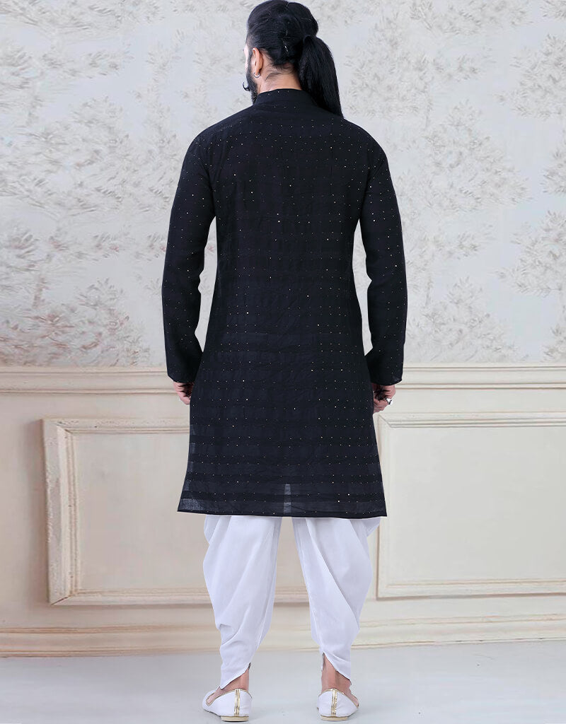 Elegant Black Kurta for Women - Georgette Fabric with Sequins & Thread Work - Peshawari Style - Perfect for Parties, Weddings & Festive Occasions