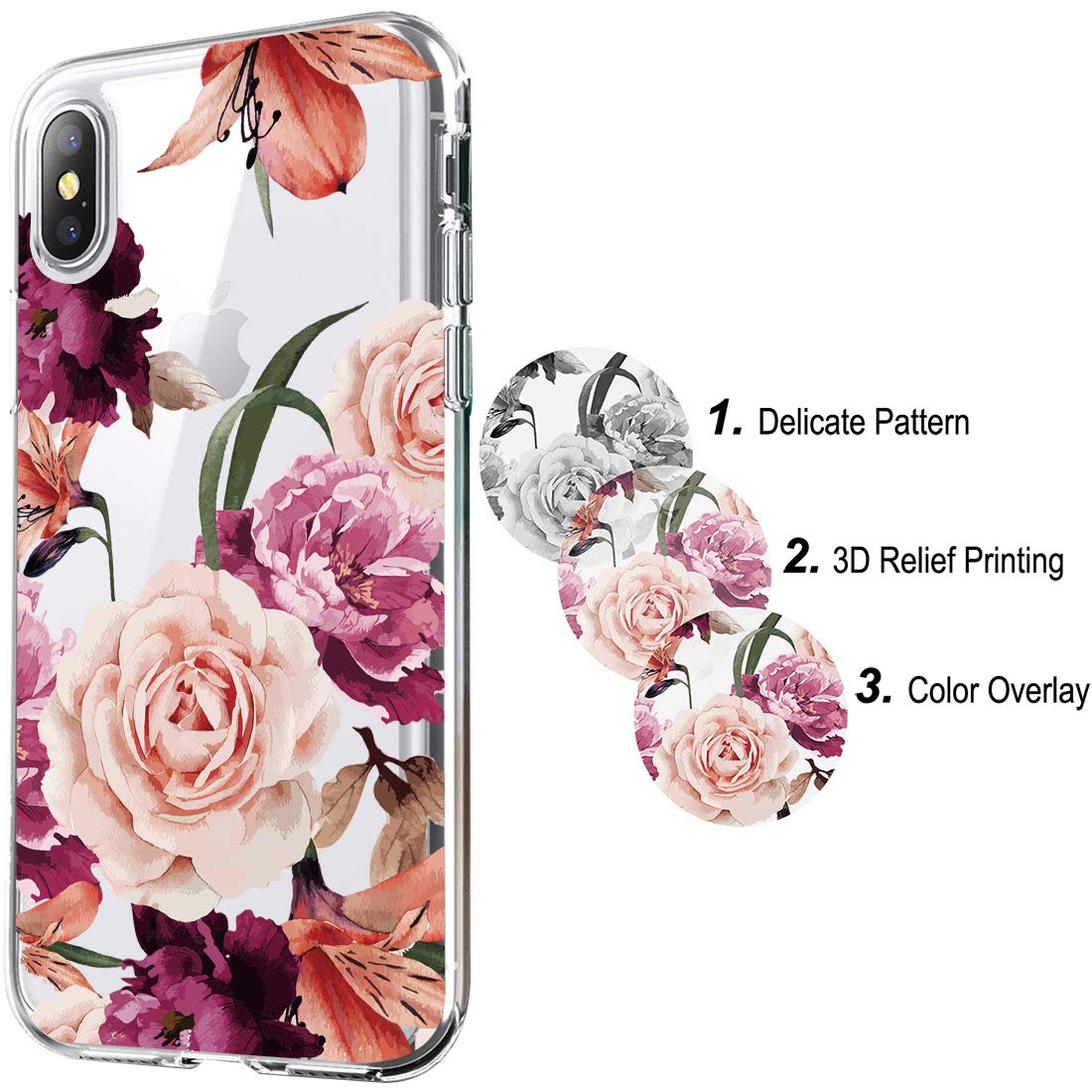 Slim Shockproof Clear Soft Flexible TPU Floral Phone Case for iPhone Xs (2018) / iPhone X (2017) 5.8