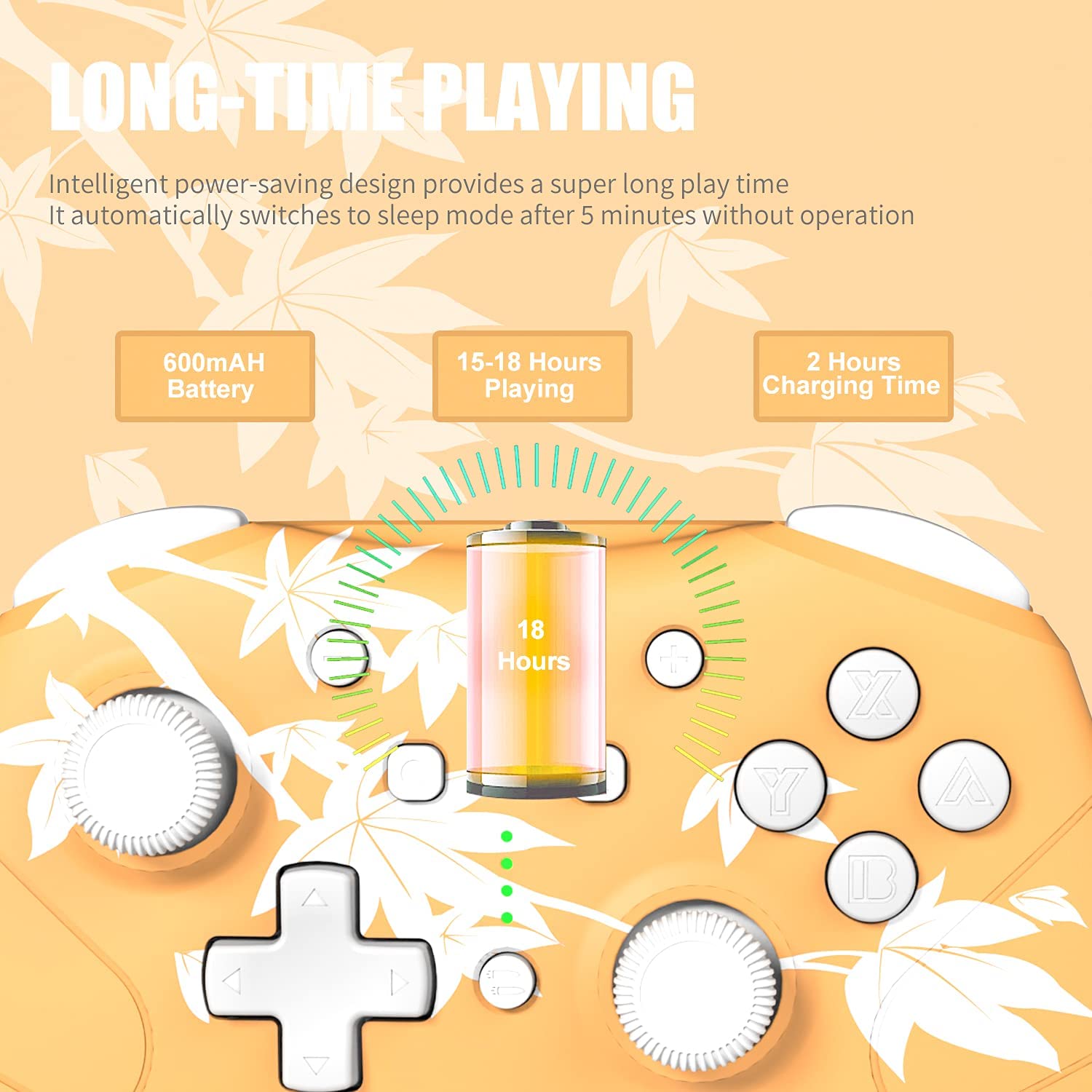 Mytrix Wireless Pro Controller for Nintendo Switch/Lite/OLED - Cute Maple Leaf Orange Gamepad with Wake-Up, Headphone Jack, Turbo Auto-Fire, Motion & Vibration | Perfect for Gaming at Home or On-The-Go