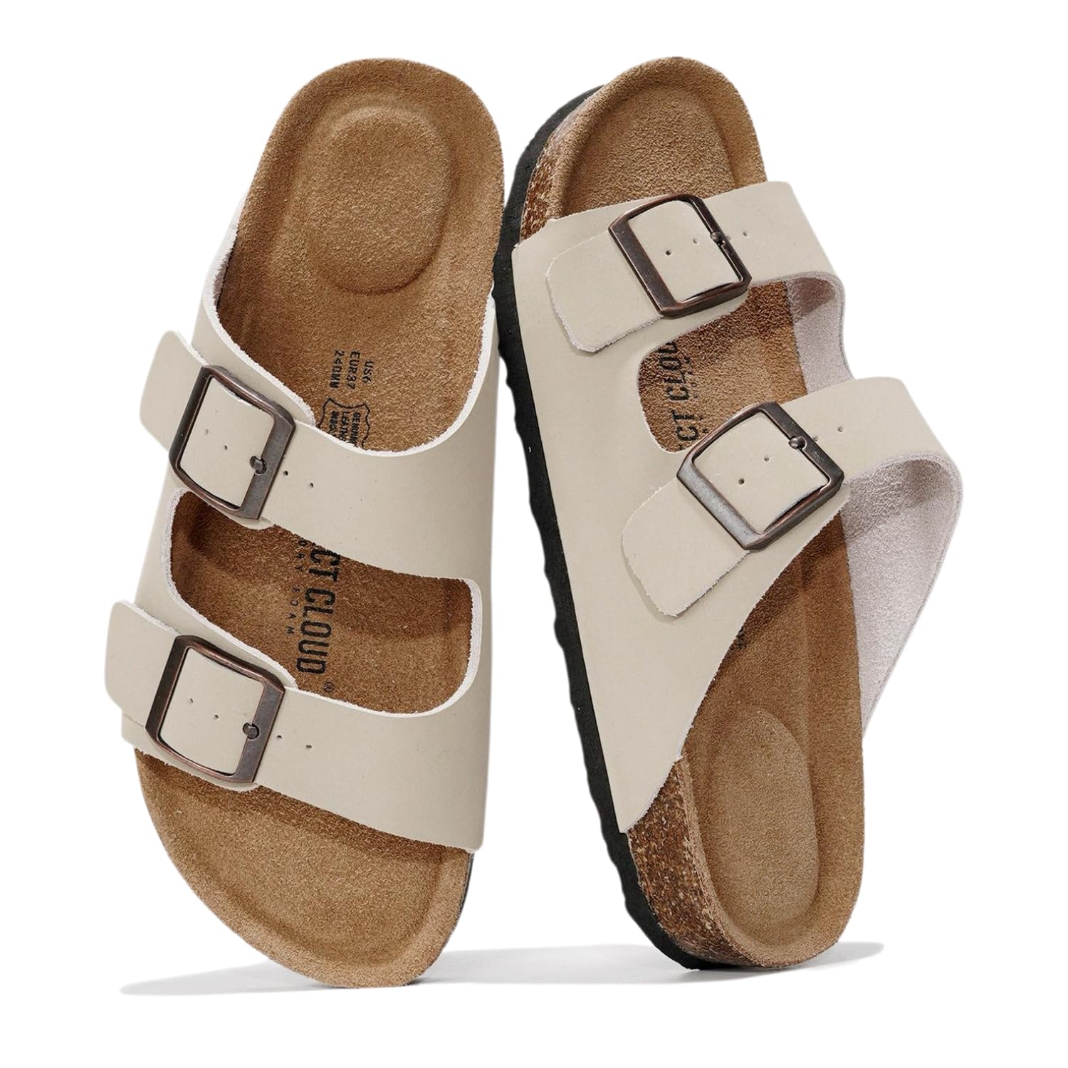 Project Cloud Genuine Leather Women's Flat Sandals - Memory Foam Comfort Slides for Beach & Vacation - Breathable Summer Footwear for Walking & Relaxing (Venita)