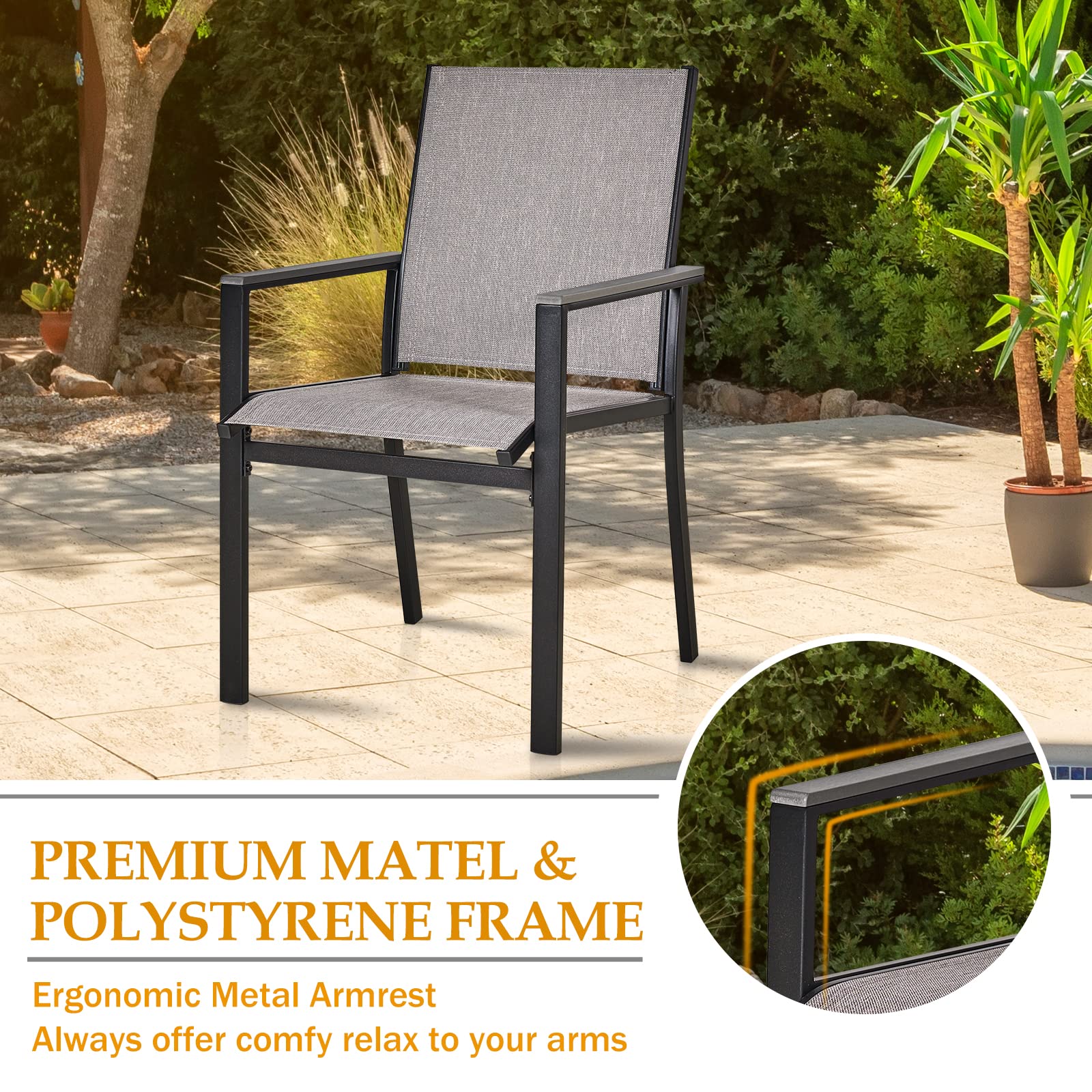 MEOOEM 6-Piece Patio Dining Chair Set - Textilene & Metal Outdoor Chairs, Weather-Resistant Modern Garden Furniture for Backyard, Poolside & Restaurant Use