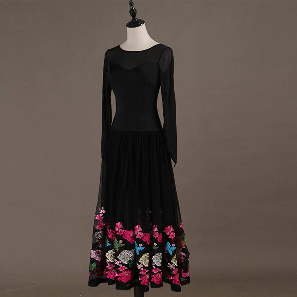 Elegant Women's Performance Embroidery Ballroom Dance Dress - Floral Competition Dress for Latin, Salsa & Waltz - Perfect for Dance Shows, Performances & Competitions