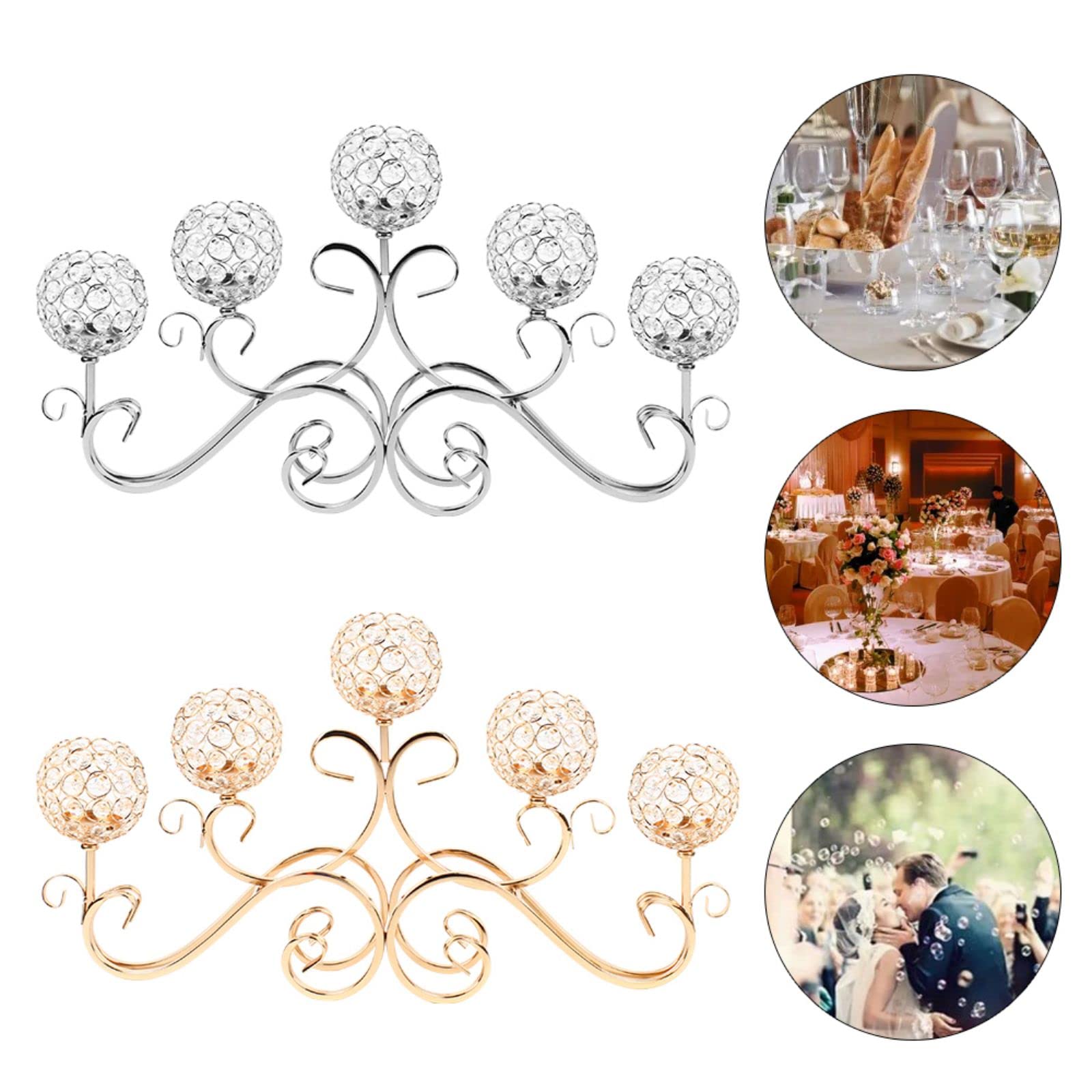 5-Head Crystal Silver Candle Holders - Elegant Candelabra for Wedding Centerpieces, Banquet Table Decor & Romantic Candlelight Dinners - Perfect for Wedding Venues, Anniversary Celebrations & Home Decor (Silver)