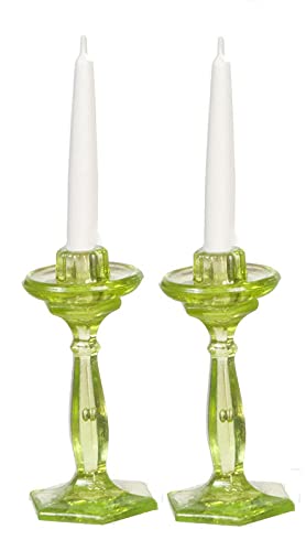 Miniature Green Candlesticks for Dollhouse - Handcrafted Mini Candlesticks Set - Perfect for Dollhouse Decor, DIY Miniature Projects & Collectibles