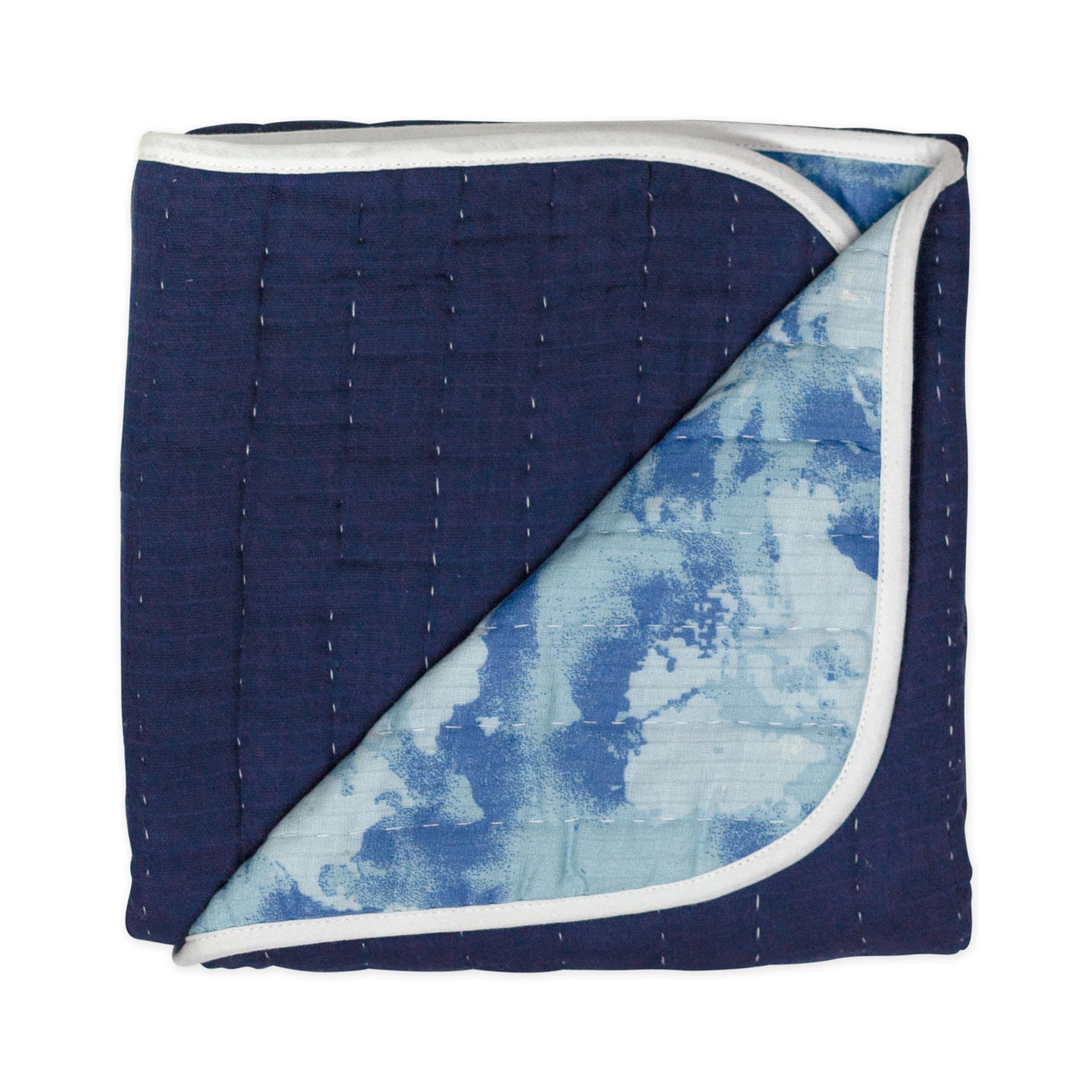 HonestBaby Organic Cotton Hand-Quilted Baby Blanket - Watercolor World Design - Soft & Hypoallergenic - Perfect for Nursery, Stroller & Swaddling