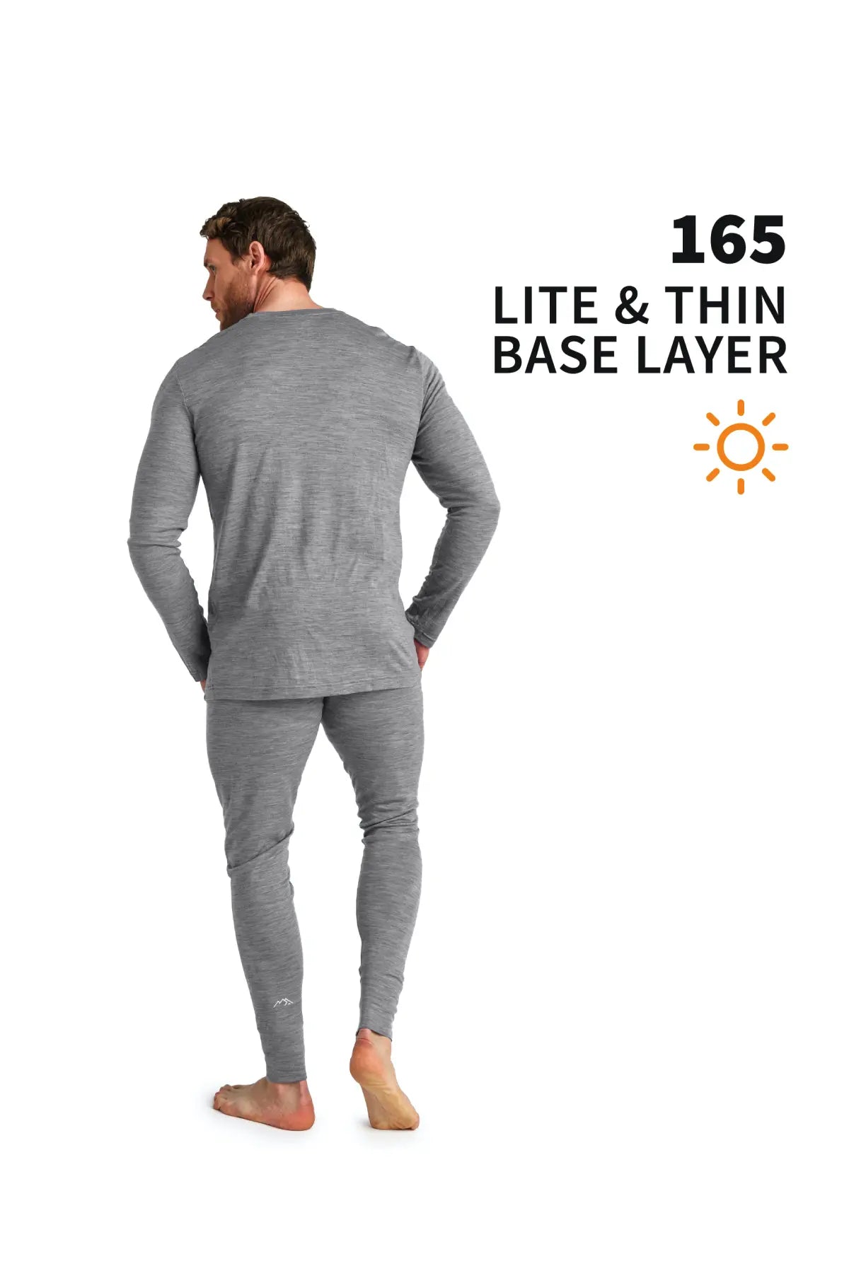 Men's Merino Wool Thermal Underwear Set - 165 GSM Heathered Grey - Base Layer for Winter Hiking, Skiing & Cold Weather Activities