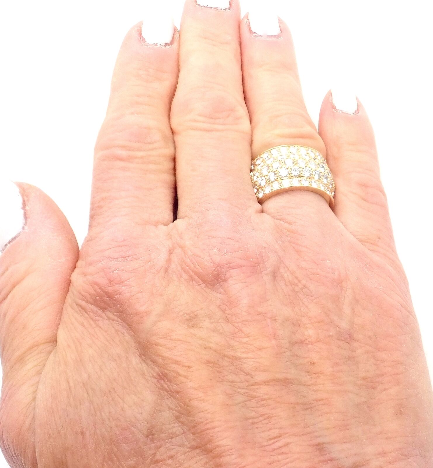 Authentic Cartier Nigeria 18k Yellow Gold Diamond Wide Band Ring Size 53 - Luxury Wedding Band & Anniversary Gift for Her