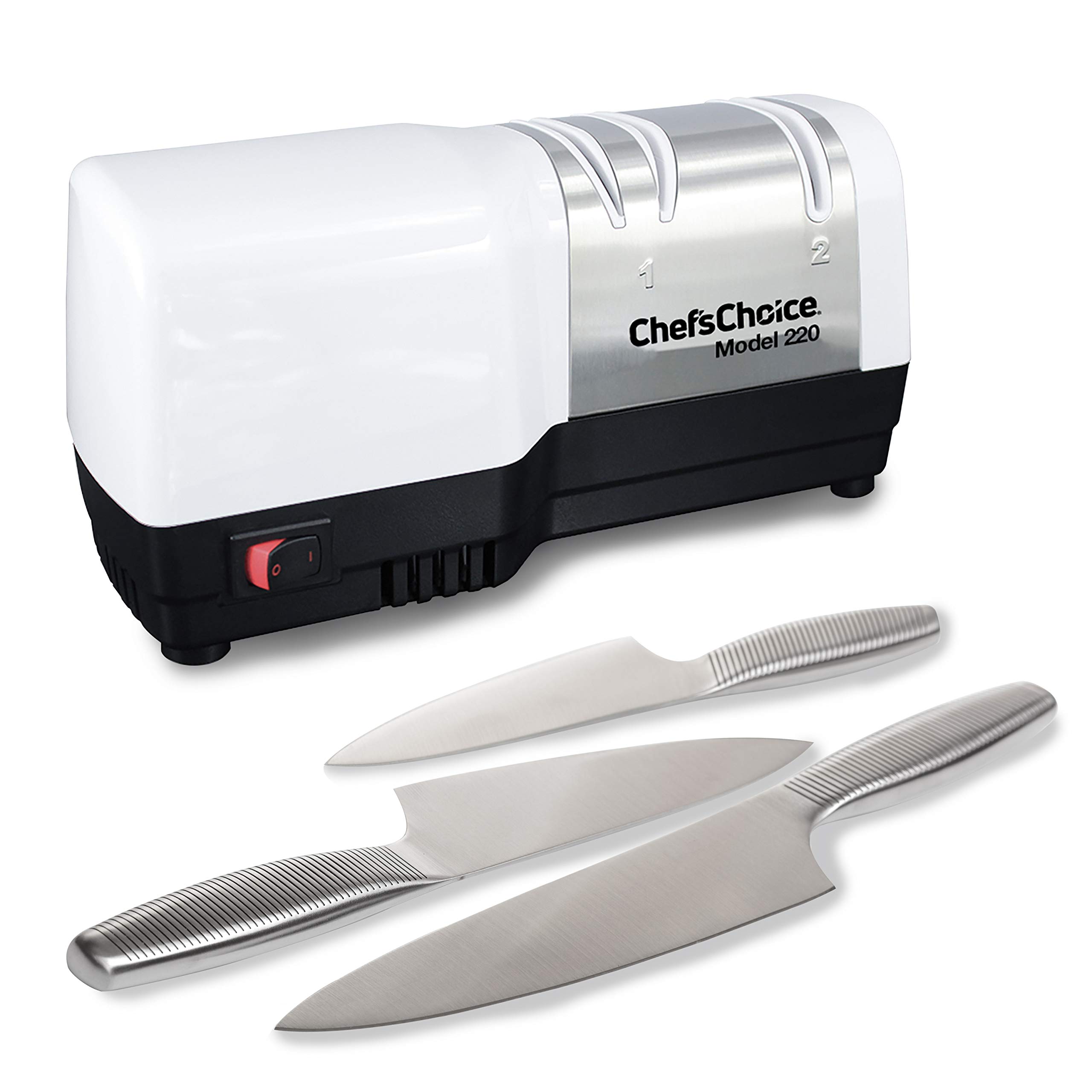 Chef’sChoice Hybrid Knife Sharpener – Electric & Manual 2-Stage Sharpening for 20° Straight-Edge & Serrated Knives | 100% Diamond Abrasives & Precision Angle Guides | White | Perfect for Home Kitchens & Professional Chefs