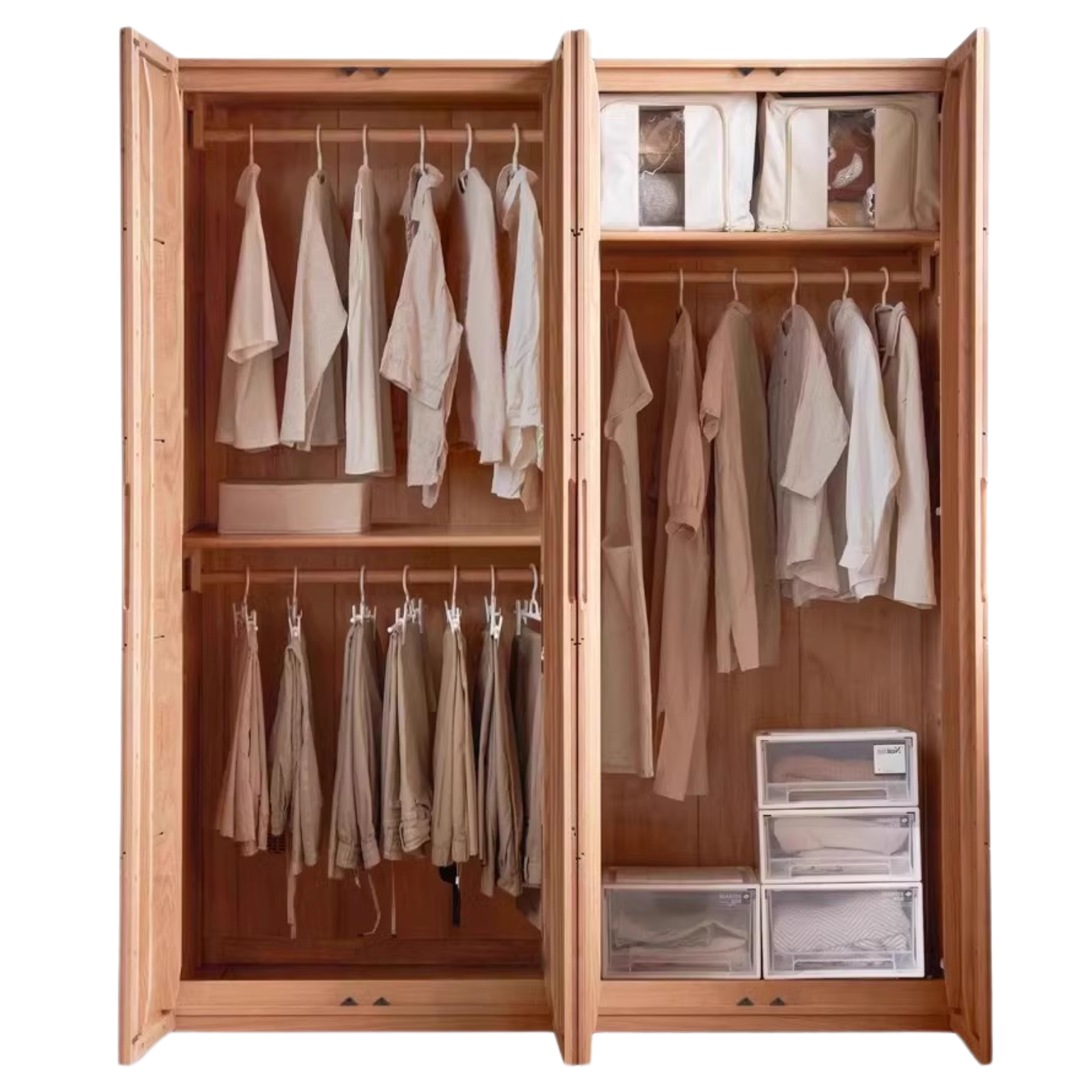 Solid Oak Wood Wardrobe with High Doors - Spacious Storage for Bedroom, Closet & Home Organization