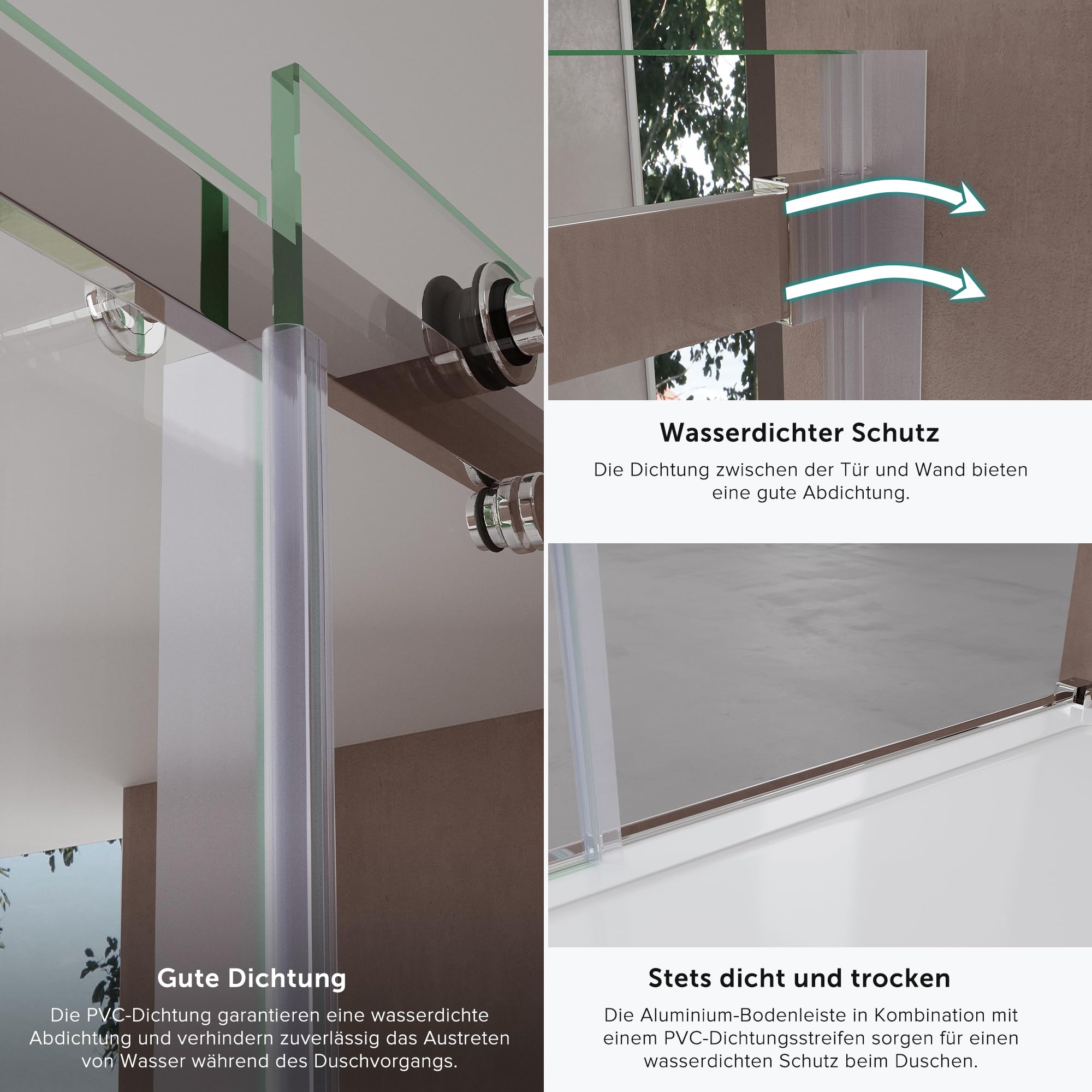 Doporro Frameless Shower Door 135x195cm Clear Tempered Glass with NANO Coating - 4-Point Mounting System for Bathroom Enclosure - Perfect for Modern Home & Spa Style Showers