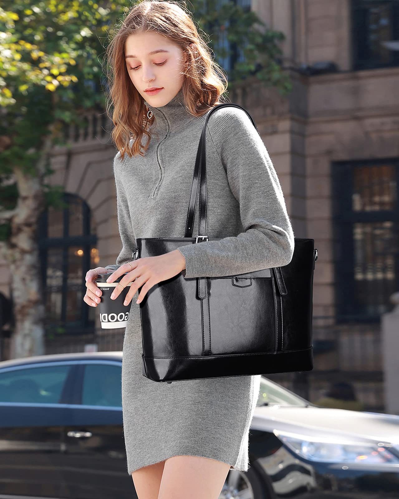 Premium Genuine Leather Tote Bag for Women - Large Work Shoulder Bag - Stylish & Durable Handbag for Office, Travel & Everyday Use